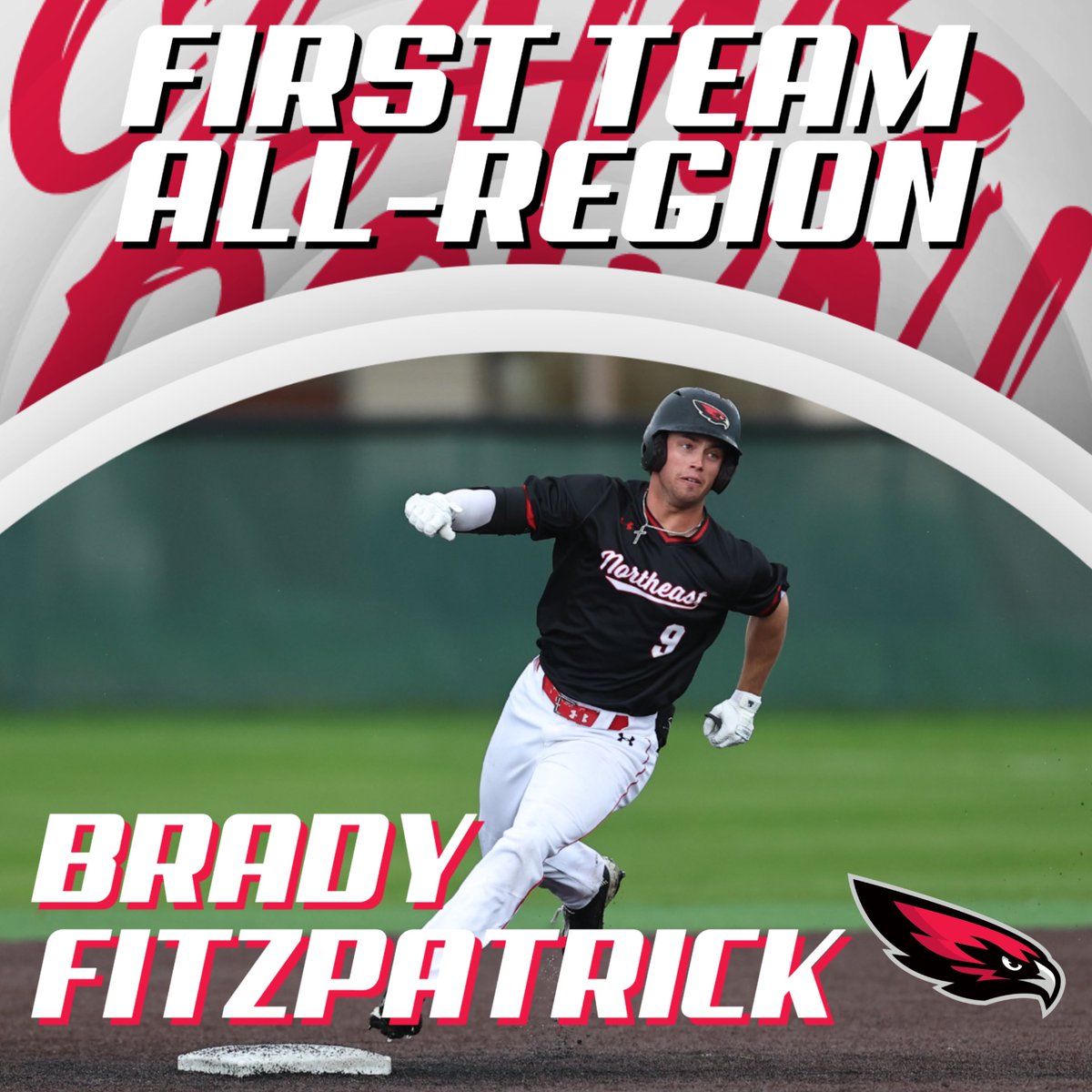 NortheastCCBSB's tweet photo. 𝙁𝙄𝙍𝙎𝙏 𝙏𝙀𝘼𝙈 𝘼𝙇𝙇-𝙍𝙀𝙂𝙄𝙊𝙉! 🎉

Congrats to Brady Fitzpatrick for being named First Team All-Region as an outfielder!

Brady tallied a .420 batting average, blasted 12 home runs, recorded 60 RBIs and stole 22 bases in 2026!

#ClawsDown | 🔴⚫️⚪️⚾️ https://t.co/71TnfyjyfV