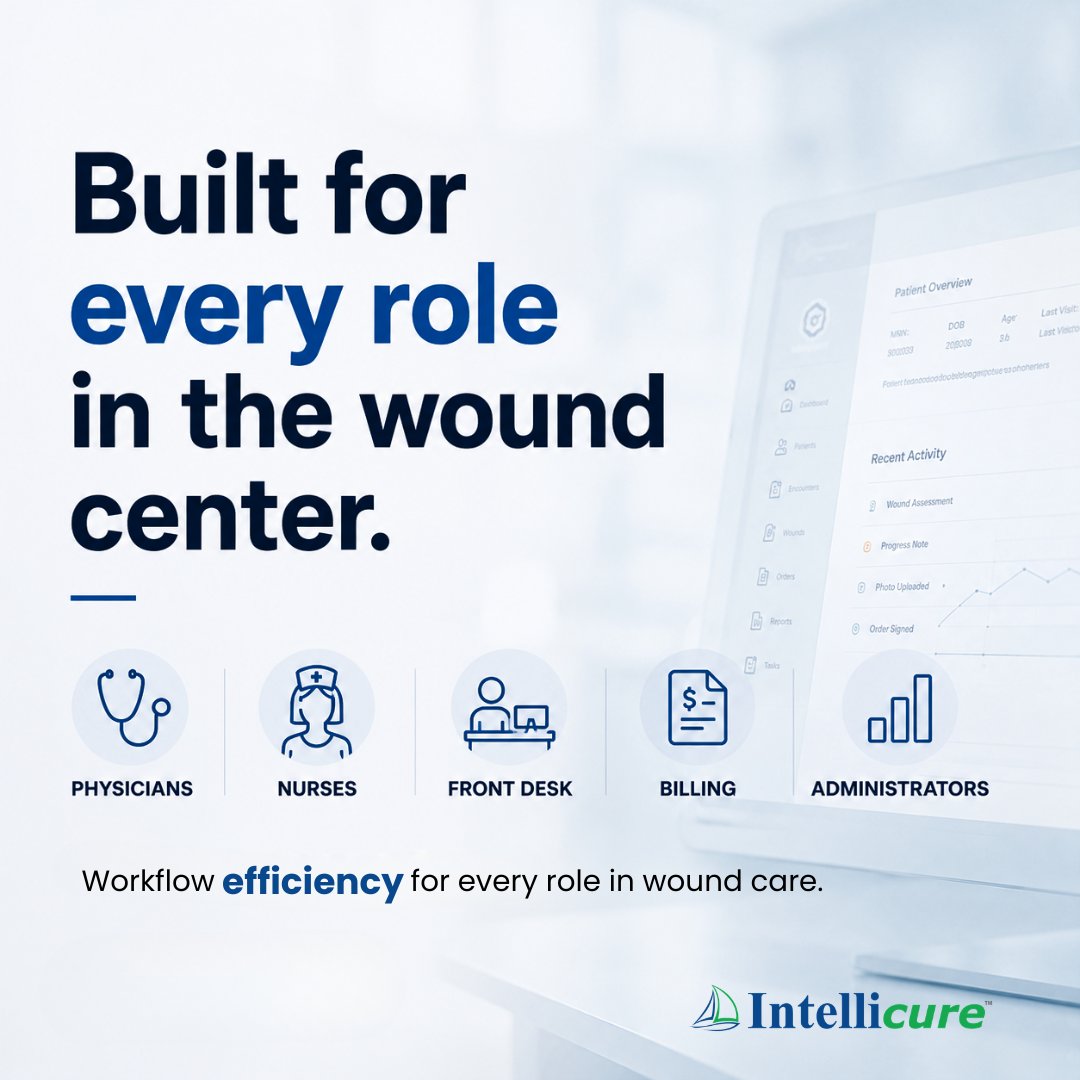 Intellicure's tweet photo. Intellicure’s mission is simple: make things easier for every role in wound care.

From documentation and billing to imaging and interoperability, workflow efficiency matters at every step.

#BestWoundCare #HealthcareTechnology #WorkflowEfficiency https://t.co/doAl4AkJii