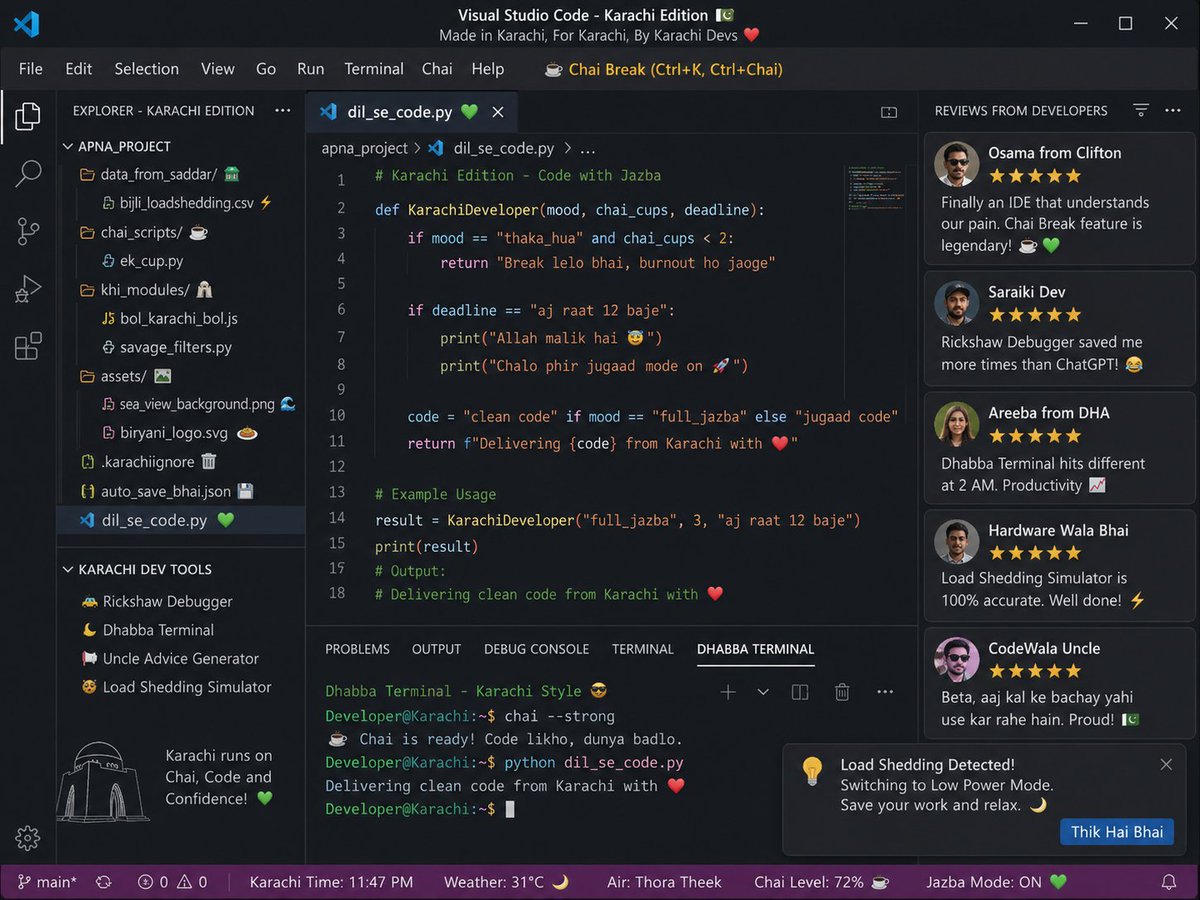 TypingAli's tweet photo. If VS Code was made in Pakistan 😂 😭 https://t.co/46pyFB3SBR