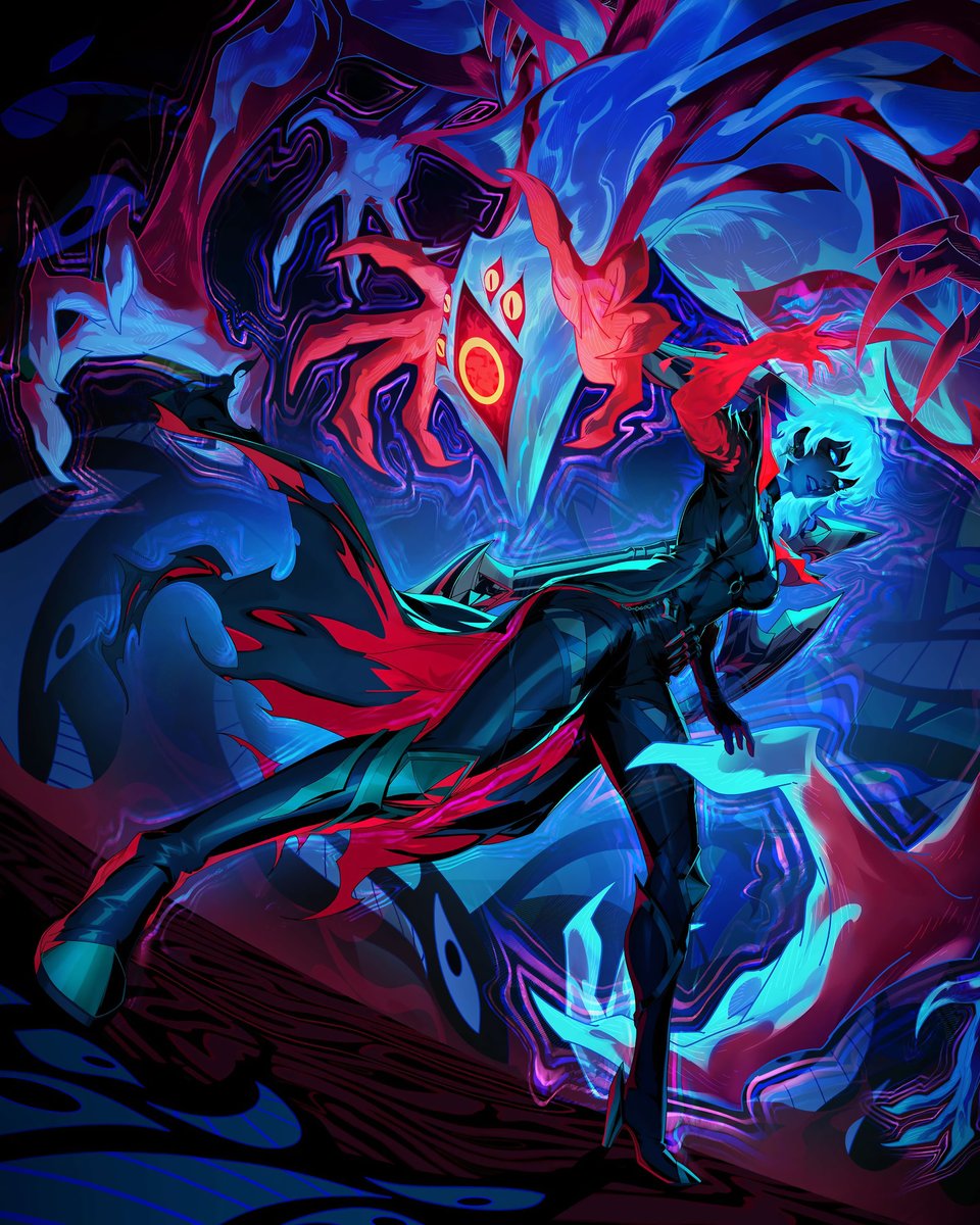 waywardcxnnibal's tweet photo. Alternate Pandemonium key art, with Demoncursed Vayne (uncropped version). https://t.co/7jvIJ6np83