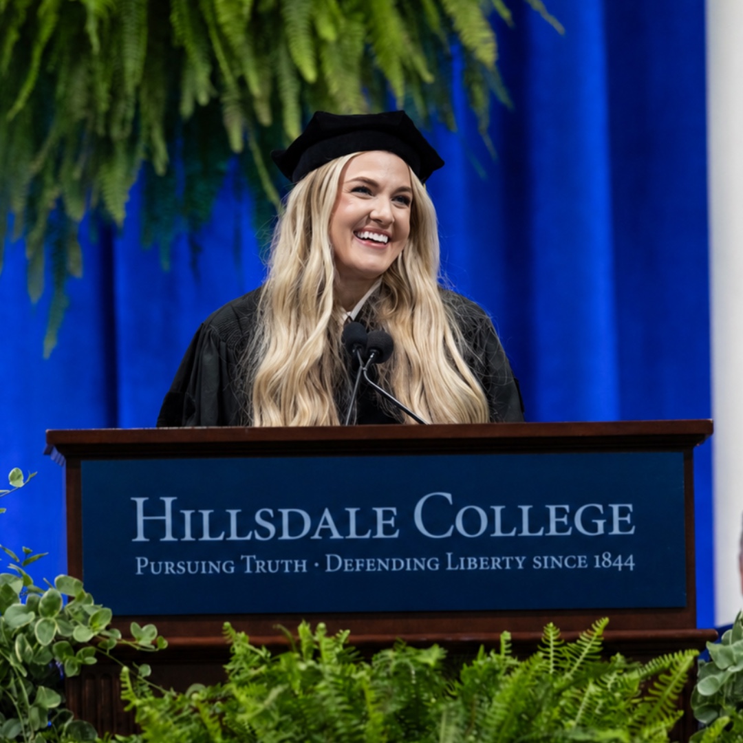 HillsdaleInDC's tweet photo. Congratulations to our newest class of graduates who left Hillsdale College's 174th Commencement this past weekend with M.A. degrees in Government! Congratulations as well to WHIP alumni Ashley DeVore, George Washington Fellow and Co-Valedictorian; Patrick McDonald, Winston Churchill Fellow and Salutatorian; Ashley Poole, Truman Scholar, George Washington Fellow, and Outstanding Senior Woman; and Thomas Smith, newly commissioned 2nd Lieutenant in the @USMC. We are proud of you all and look forward to what your futures bring!

A special thank you to @MrsErikaKirk, this year's Commencement speaker and Honorary Degree recipient.
