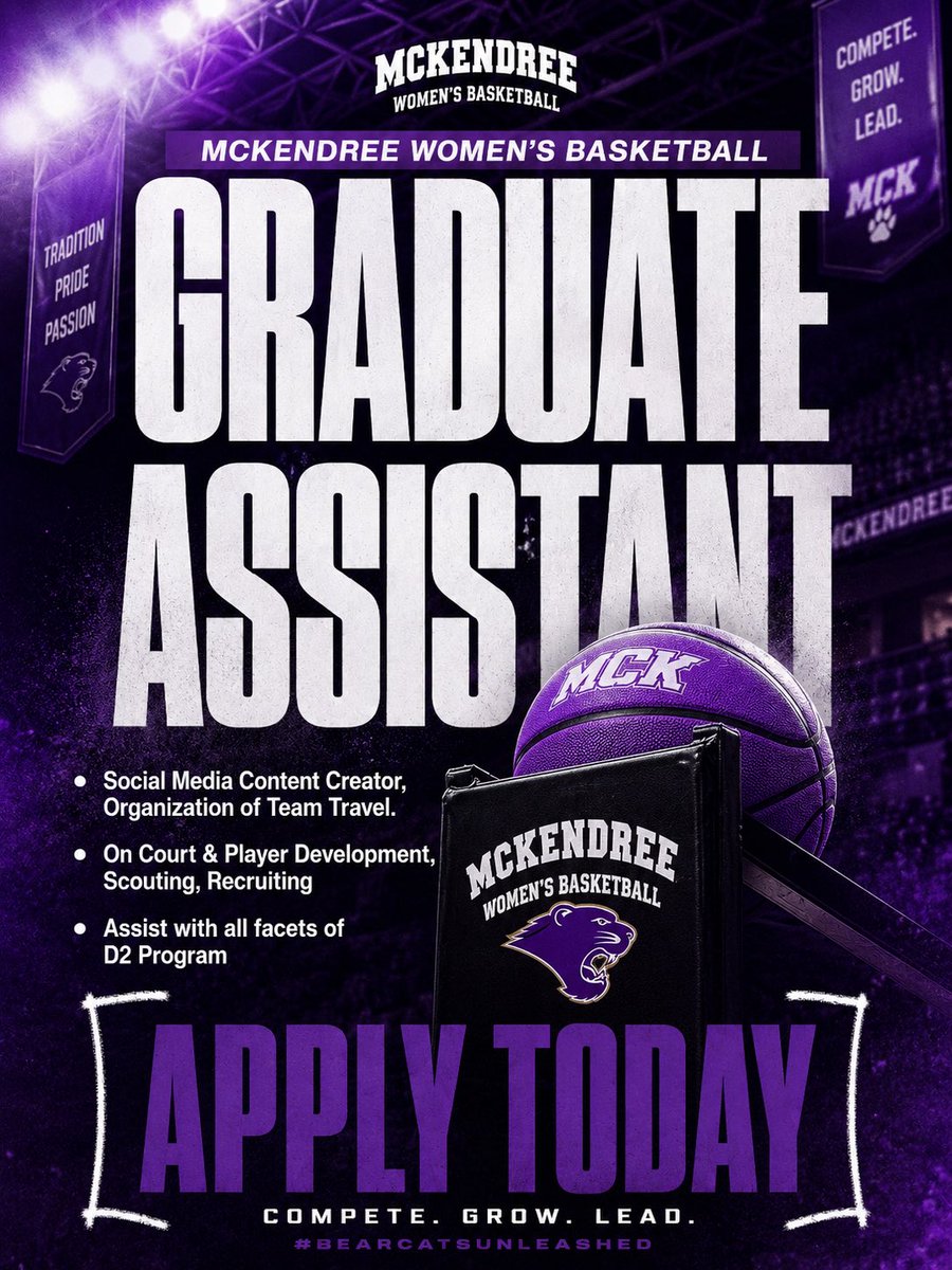 McKendreeWBB's tweet photo. We are hiring - come get experience in all facets with us! 🏀⛹️‍♀️⬇️⬇️

https://t.co/2ua2xfjV3M https://t.co/UDSSQgeZeY