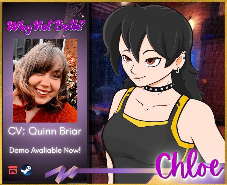 RebornMuse's tweet photo. ✨ Role Announcement: Why Not Both? ✨

Look what we have here? A new role! I will be playing Chloe in the game Why Not Both?, which is accessible through Steam and Itch! The demo is now available on Itch, link below.

https://t.co/AybcZaTIGz 

Thank you for this opportunity! https://t.co/otfFLiAAti