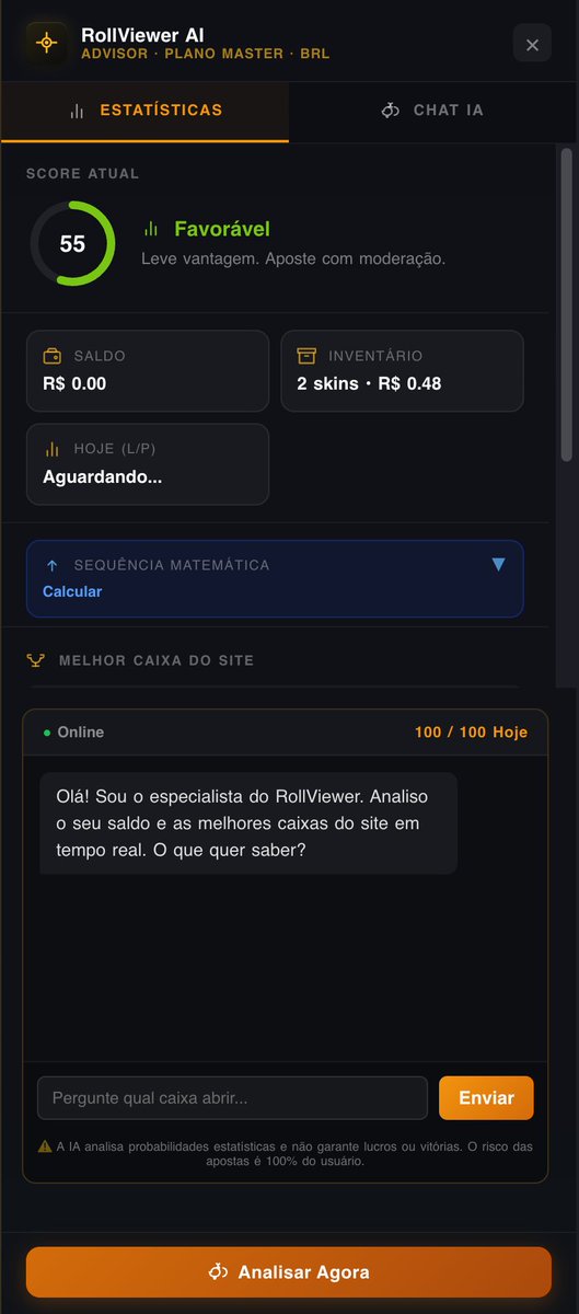 RollViewer's tweet photo. A IA do RollViewer saiu do papel e já tá rodando em testes! 🤖🔥 Ela calcula lucro real de caixas e lê o histórico do Upgrader no CSGO-Skins. Querem testar o cérebro dela? Mandem perguntas aqui embaixo que eu faço pra IA responder! 👇👀 #CS2 #csgoskins https://t.co/U7Vok13o1D