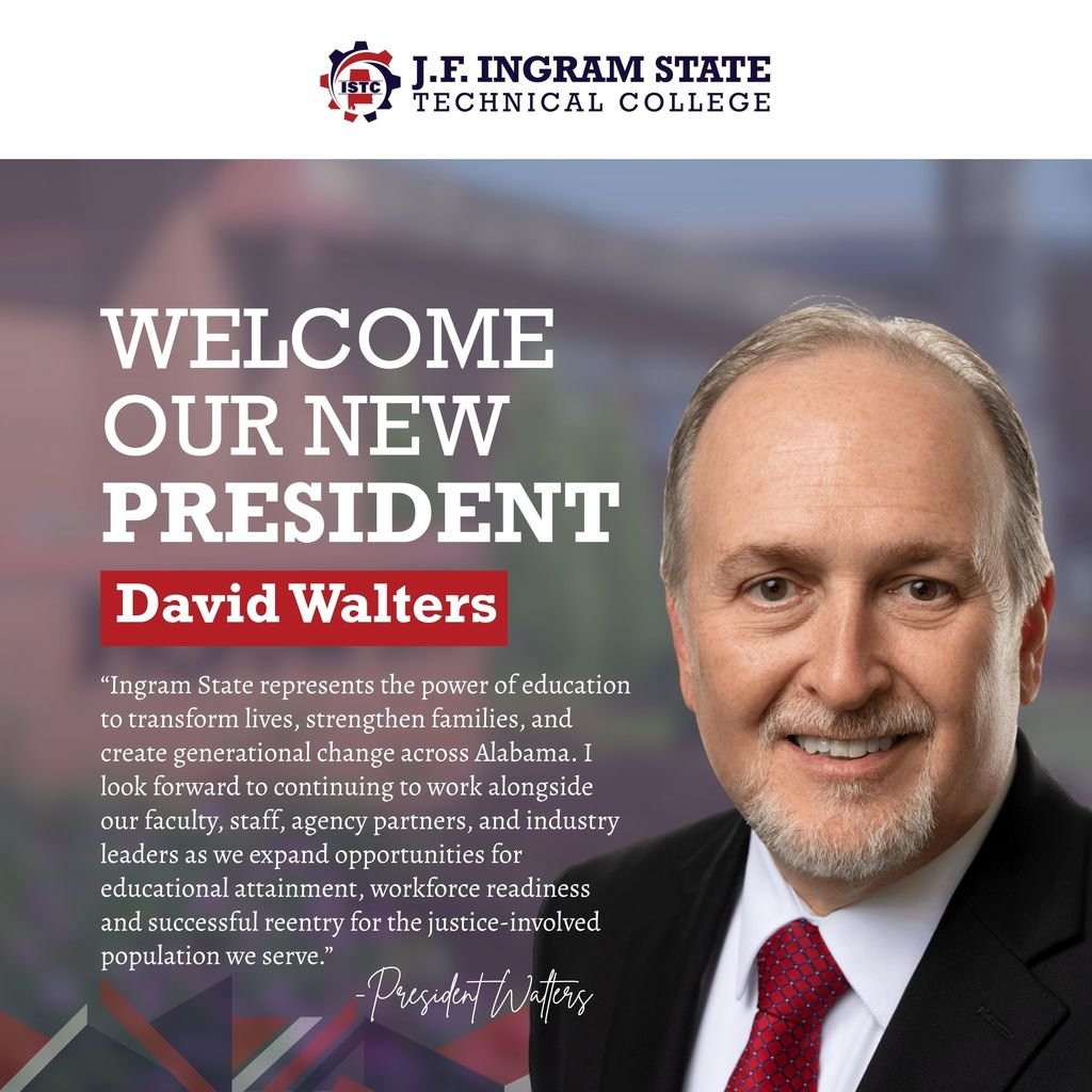 IngramState1965's tweet photo. Today, the ACCS Board of Trustees officially appointed David Walters as President of Ingram State Technical College following a nationwide search process. His appointment becomes effective May 16. We look forward to continuing our mission of transforming lives across AL! https://t.co/ospxsfQTXQ