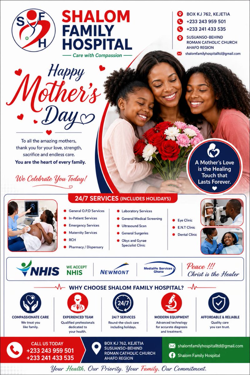 bigbhatty's tweet photo. Shalom Family Hospital Ltd is looking for professionals of the below qualifications for employment;
Offer; 
1. Accountant 2. Sonographer 3. Auditor 4. Nurses
5. Pharmacy Technician 
6. Administrator 7. Pharmacist
Send docs; shalomfamilyhospitalltd@gmail.com or WhatsApp 0243959501 https://t.co/a9qqk0H2Wr