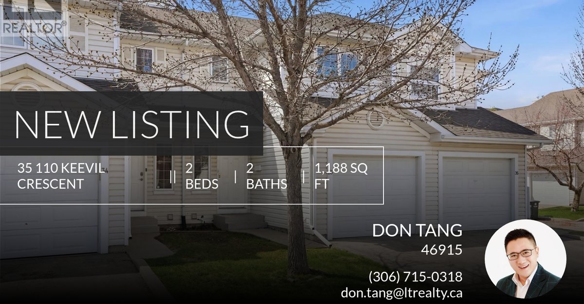 DonTang14's tweet photo. 📍 New Listing 📍 Take a look at this fantastic new property that just hit the market located at 35 110 Keevil Crescent in Saskatoon. Reach out here or at (306) 715-0318 for more information

Don Tang
REALTOR®
Team Lin&amp; Tang
C... https://t.co/OojC4FFvnc https://t.co/3wqZ998cAJ