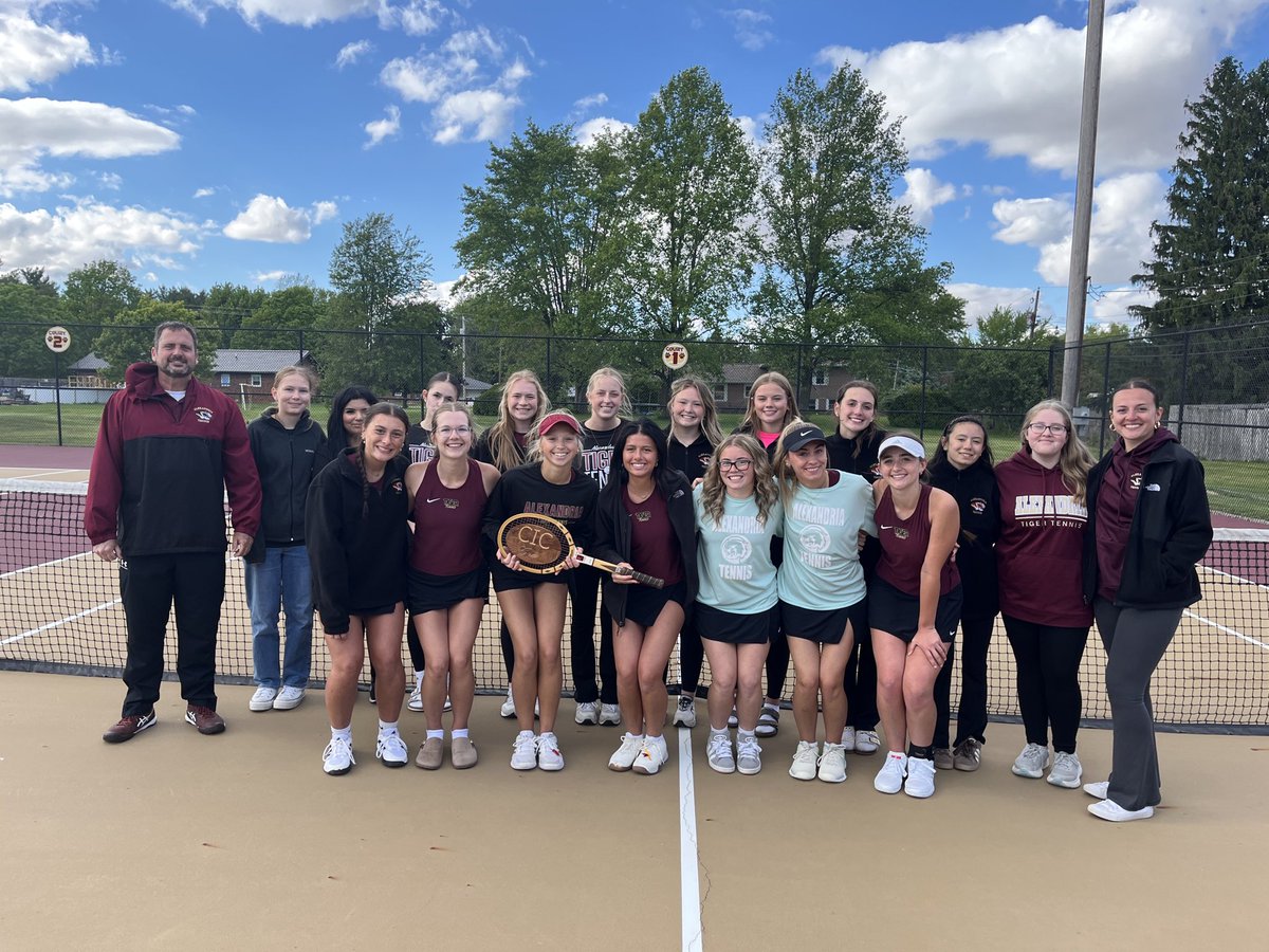 AMHSTennis's tweet photo. 2026 Central Indiana Conference Girls Tennis Champions! Tigers win their 14th CIC title and keep the Girls Tennis Traveling Trophy with a 5-0 win against Elwood on Senior Night. https://t.co/cBhIb4MPo7
