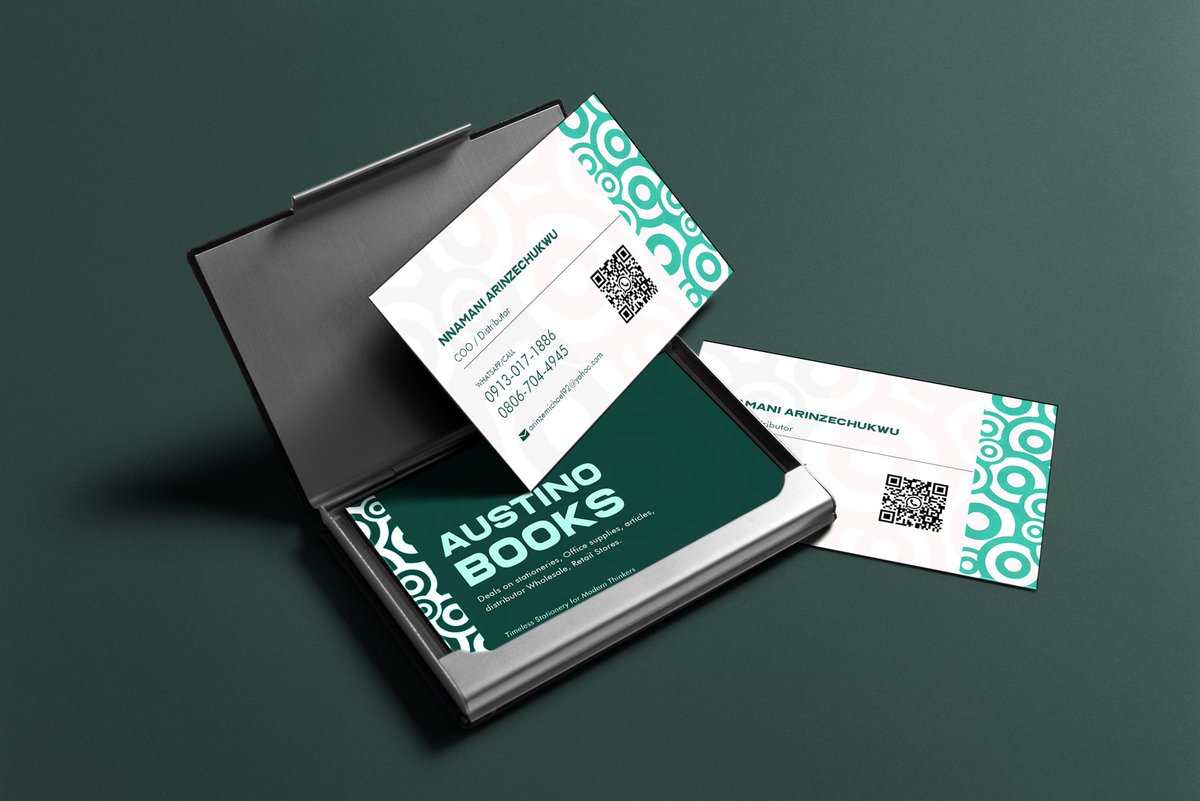 Martinzworldd's tweet photo. AUSTINO BOOKS π
i Designed the business card
A stationery powerhouse dealing in wholesale, retail, and distribution. From the cards to the colors, every detail tells the story. π€
#BrandIdentity #BusinessCardDesign #GraphicDesign #MAVStudios #EnuguDesigner https://t.co/usKdV40WUG