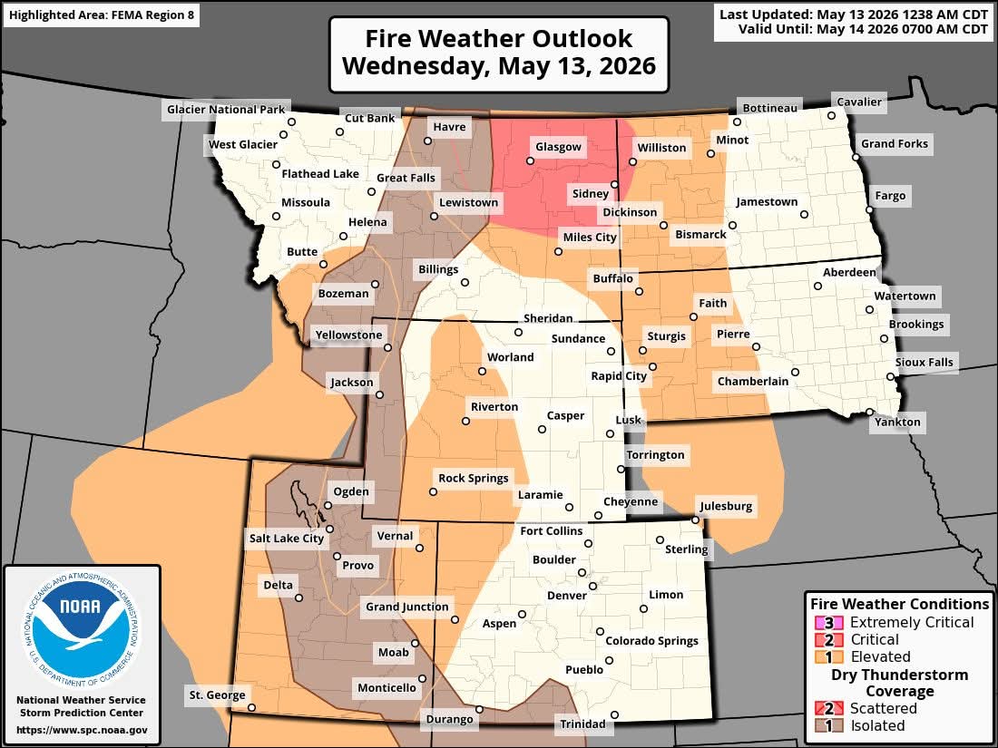PennCoFire's tweet photo. Hot and mostly dry conditions continue for Thursday. 

Some isolated showers may be possible tonight through Thursday morning, but very limited moisture with these showers.  Red Flag Warning continues through Thursday evening. #sdwx #wywx https://t.co/lX0DZ0aLBu