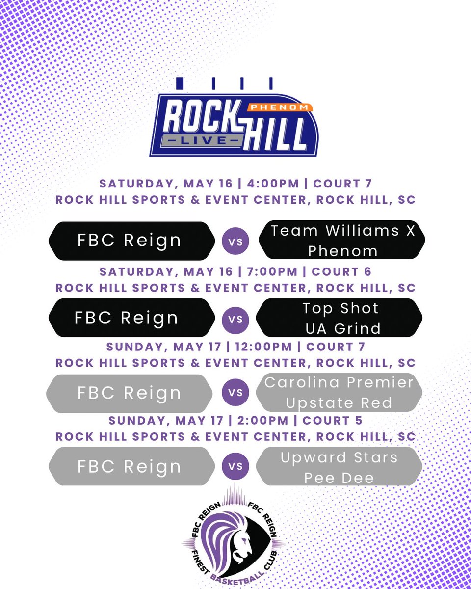 FBCReign2028's tweet photo. Schedule for this weekend’s live period with @Phenom_Hoops #PhenomRockHillLive
@colbylewis20 @ty1ewis @POBScout https://t.co/AfgYLiYrGo
