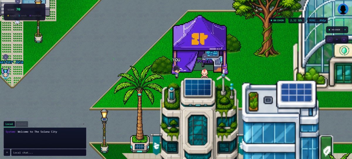 PlaySolCity's tweet photo. Our demo is available on Devnet 🤗

You can test it on Desktop and Mobile.

We have integrated swaps, transfers, bounties from @SuperteamEarn, and social interactions for a few communities:

- @MonkeDAO 
- @indiesonsolana
- @SuperteamBR 

Explore Solana City today! Link below 👇 https://t.co/IBmghAlcYo