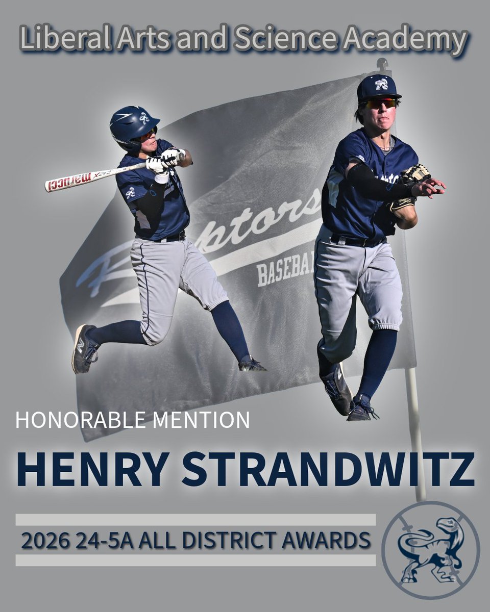 LASA_Baseball's tweet photo. Congrats to Henry Strandwitz ('26) for being named as District 24-5A Honorable Mention!  

Henry's Career District Awards include: 
2025 Honorable Mention
2026 Honorable Mention

@TxHS_Baseball @CTXHSBaseball @AISDAthletics https://t.co/tuz4pMF8pi