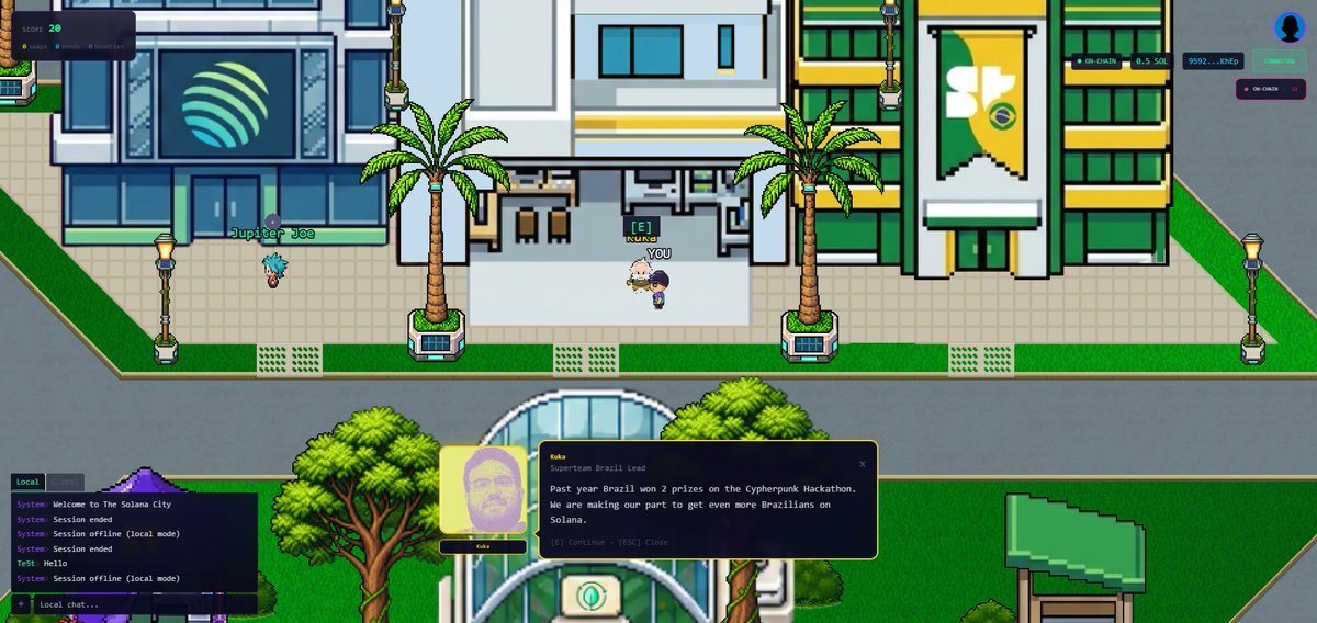 PlaySolCity's tweet photo. Our demo is available on Devnet 🤗

You can test it on Desktop and Mobile.

We have integrated swaps, transfers, bounties from @SuperteamEarn, and social interactions for a few communities:

- @MonkeDAO 
- @indiesonsolana
- @SuperteamBR 

Explore Solana City today! Link below 👇 https://t.co/IBmghAlcYo