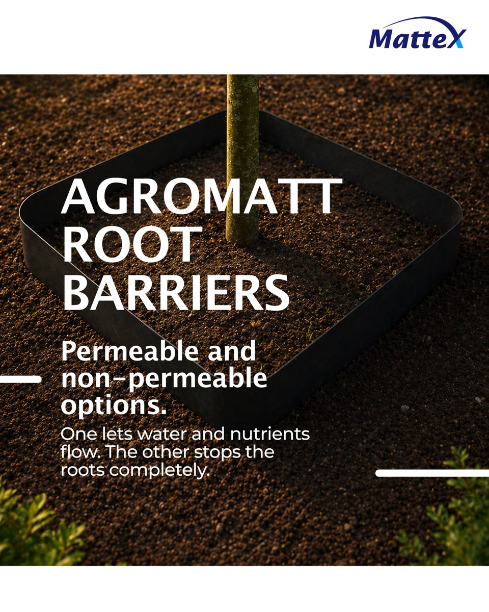 Mattex_Group's tweet photo. Roots don’t stop growing — unless you guide them.

AgroMatt root barriers protect pipes, foundations &amp; infrastructure by directing roots where they belong. Permeable or non-permeable, the protection is guaranteed.

#AgroMatt #RootBarriers #Mattex #InfrastructureProtection https://t.co/5LmY8QCKw1