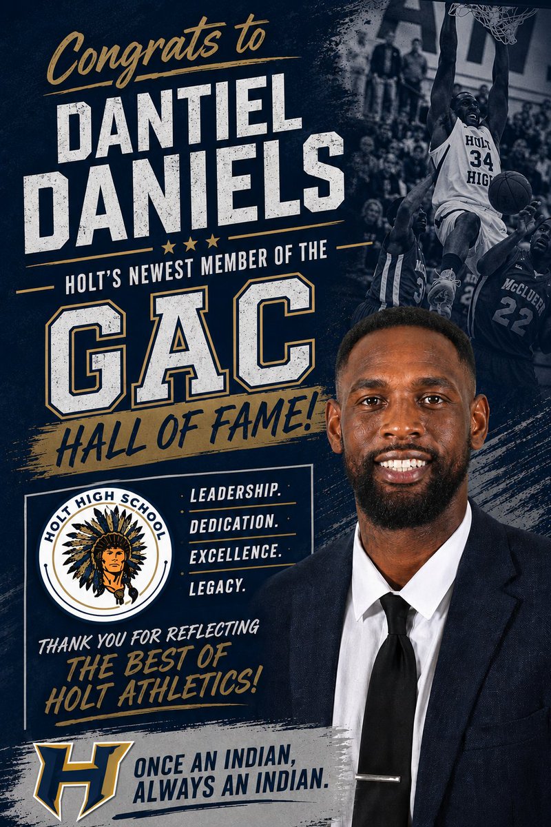 HoltADOffice's tweet photo. We are excited to announce that one or our all time Holt great basketball players, Dantiel Daniels, has been elected to the GAC Hall of Fame!  Congrats Dantiel!

@Tiel_Daniels @HoltBasketballB @HoltBBBoosters @WSDinfo https://t.co/D8bqGLvAkH