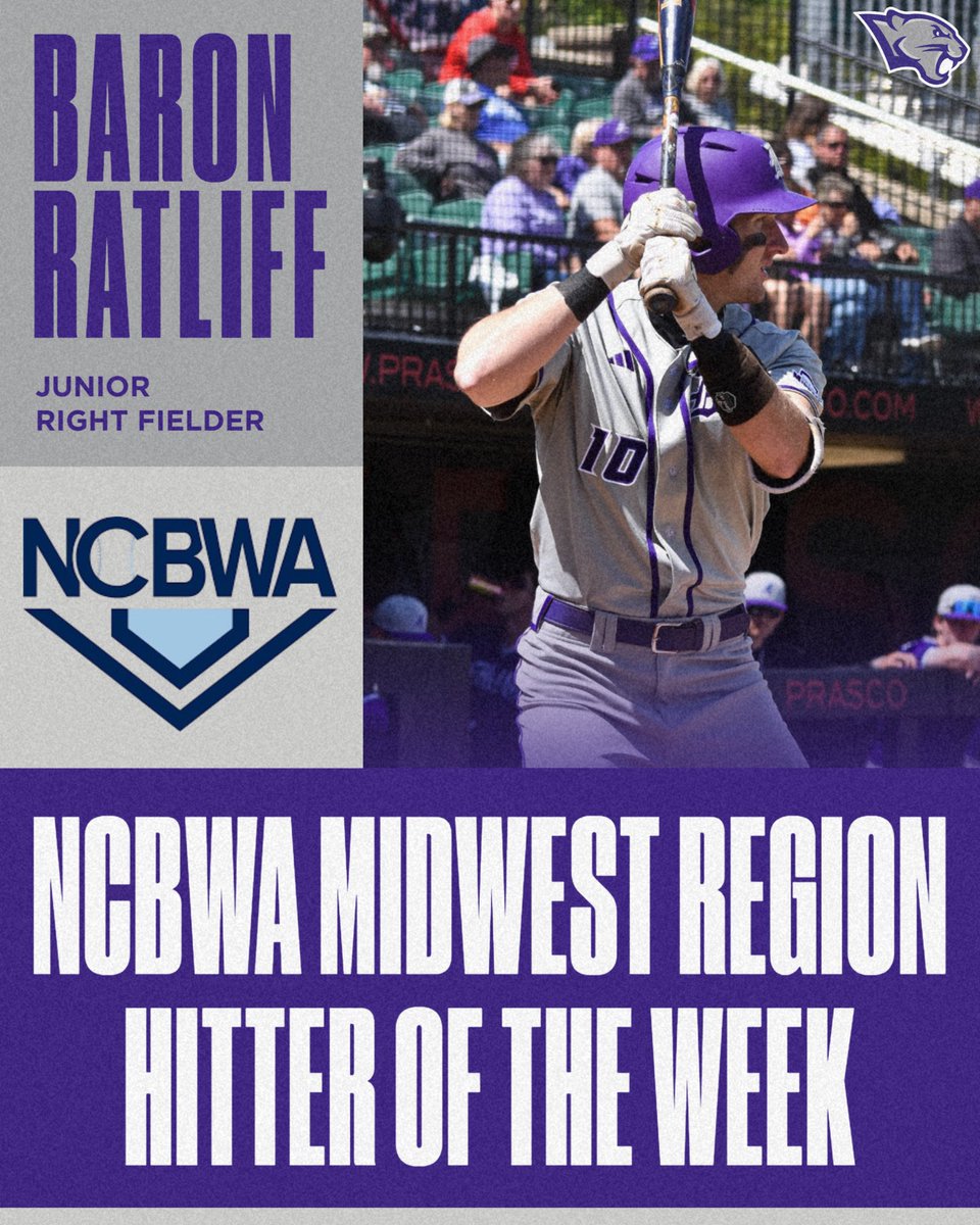 KWCPanthers's tweet photo. Baron Ratliff has been named the NCBWA Midwest Region Hitter of the Week! 🌟

The MVP reached base 12 times and hit 3 home runs in last week’s G-MAC Tournament 💪

#RollThers 🐾 https://t.co/8KYwzFZLTQ