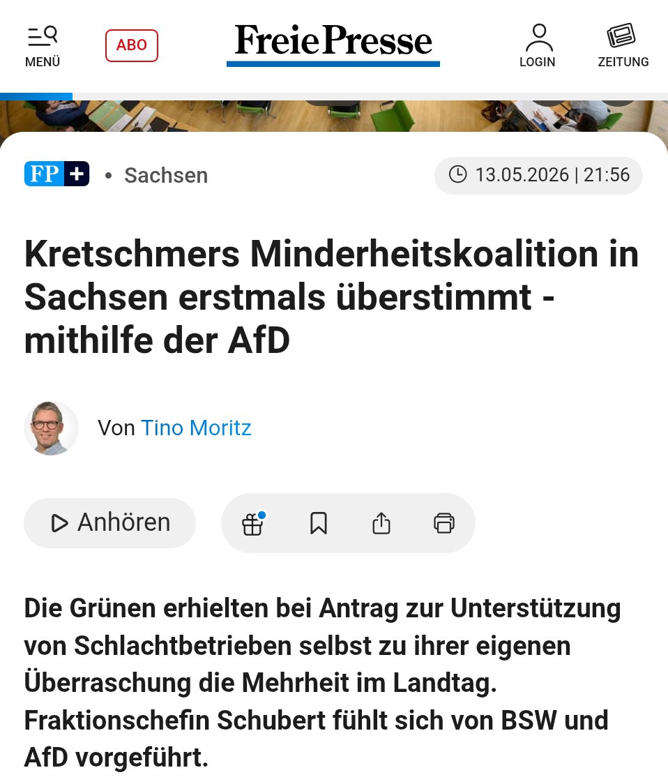 ben_brechtken's tweet photo. Die Grünen haben in Sachsen die Brandmauer eingerissen. Sie sorgten zusammen mit der AfD für eine parlamentarische Mehrheit. Ich erwarte Sondertalkshows, Demos vor dem Brandenburger Tor und ein empörtes Statement des Bundespräsidenten. https://t.co/b7b1PbXt21