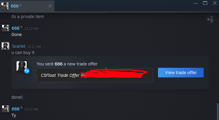 Scarlet_CS2's tweet photo. I strongly don't recommend to trade with this guy, though I did but it was through csfloat so I didn't know, after I checked it seems like he's banned on steamrep and has bad reputation everywhere, i asked him to elaborate he just deleted me so be careful

https://t.co/Hkpm6VOnXX https://t.co/YY2V1gGmwW