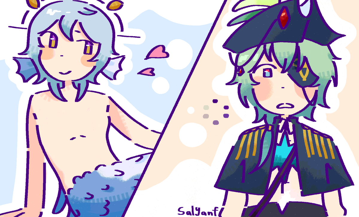 SalYanf's tweet photo. Day 1: mermaid/pirate
aaaa so scared
#sunaxaweek2026 #sunaxa https://t.co/m91kDValF7