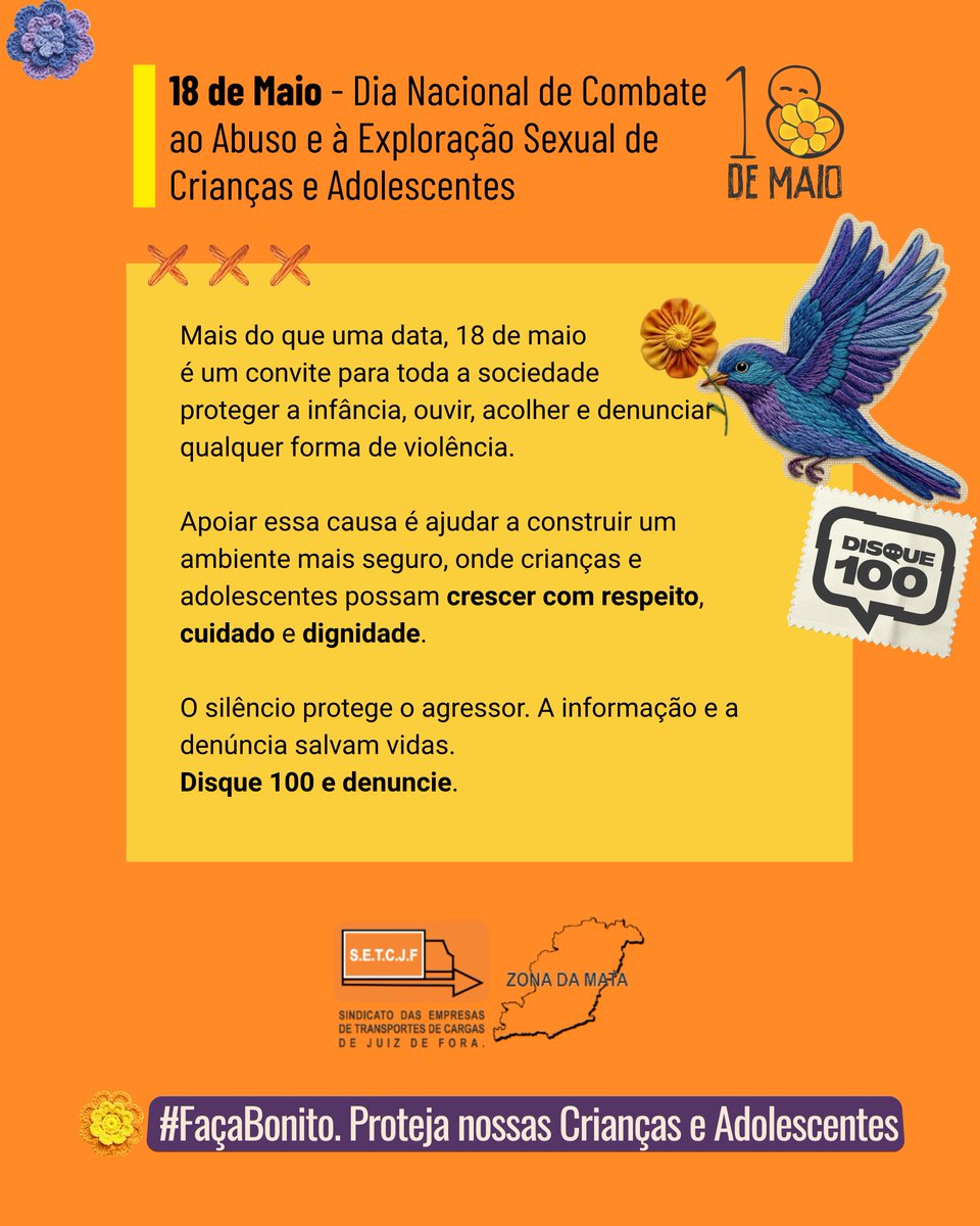 SETCJF's tweet photo. 🎗️Apoiar essa causa é ajudar a construir um ambiente mais seguro, onde crianças e adolescentes possam crescer com respeito, cuidado e dignidade. O silêncio protege o agressor. A informação e a denúncia salvam vidas.

💛 Disque 100 e denuncie.
#FaçaBonito #ProtejaNossasCrianças https://t.co/INSlTPdMYn