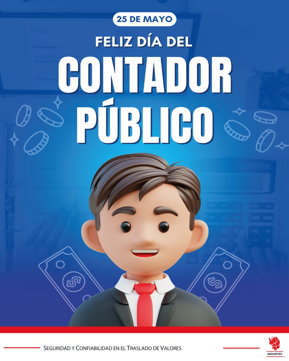 SeguritecMX's tweet photo. Este 25 de mayo, conmemoramos el Día del Contador Público, reconociendo su labor en la transparencia y el fortalecimiento financiero de las organizaciones.

En Seguritec, valoramos a quienes impulsan la confianza y el crecimiento institucional. 📊✨

#ContadorPúblico #Finanzas https://t.co/rvSAbsR0C6