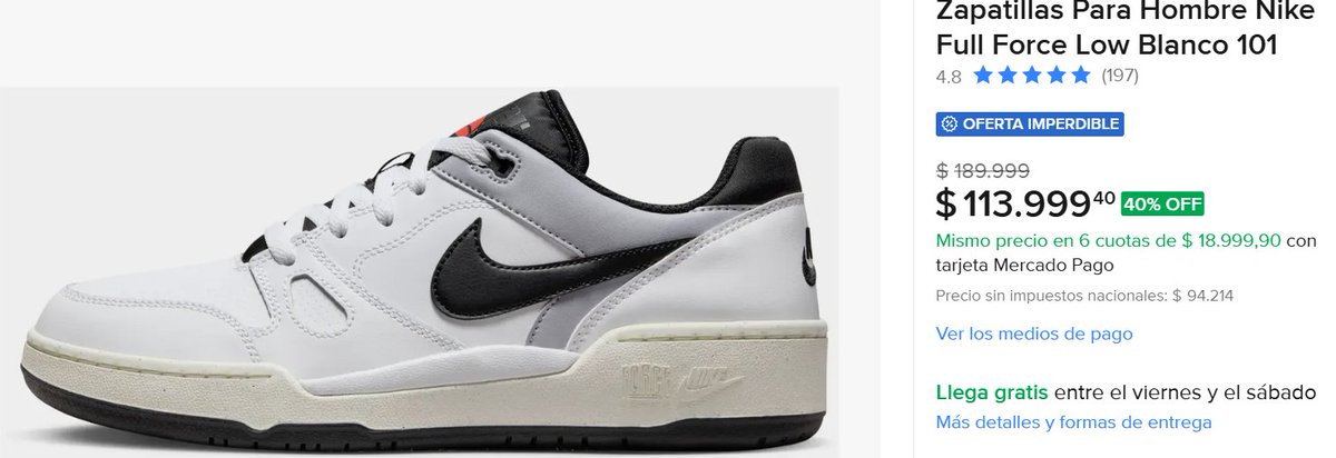 PromoManiaAr's tweet photo. NIKE FULL FORCE LOW 👟

$113.999 | 40% OFF 🚀
💳 6 cuotas s/i  de $18.999 con Mercado Pago

¡Metéle que es un preciazo para renovar tu outfit! 👇

Link https://t.co/vC5FDVMQzk https://t.co/iQlwMJNHbf
