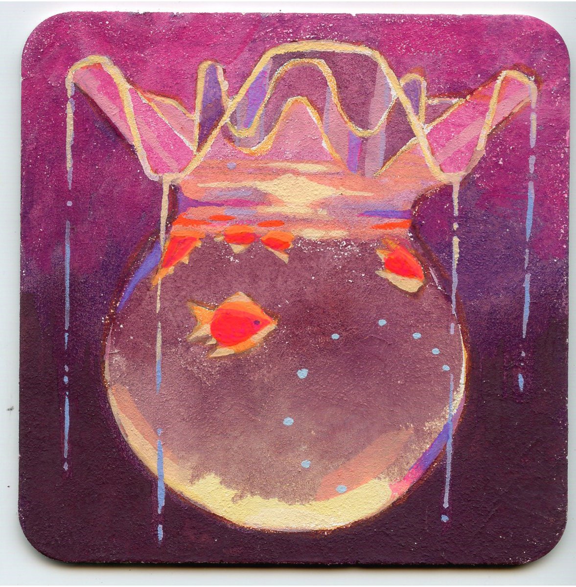 lemonikate's tweet photo. This is 1 out of 8 coasters I'll be selling at this year's Salut!11 coaster show @nucleusportland from June 7 to July 2, 2026.

#gouachepainting
#fishbowl https://t.co/3DlwgzZP7u
