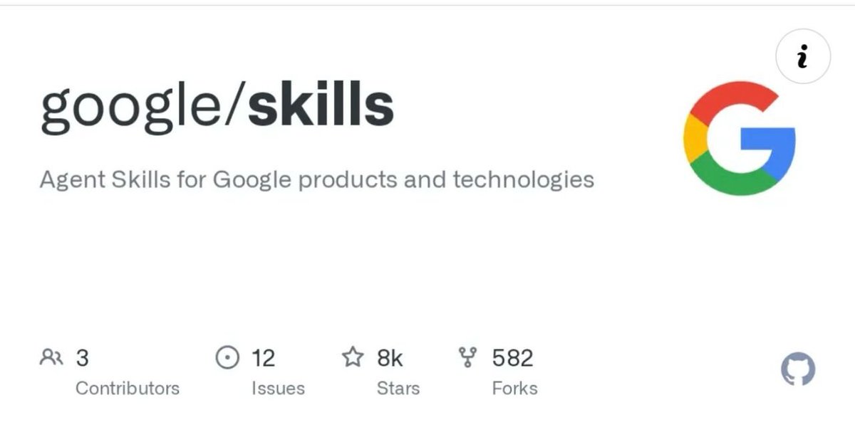 engrhammadai's tweet photo. Google’s official AI Skills are finally here and this is a big step toward standardized agent workflows for developers and creators. 

Google has released 13 official Skills.

Official repo:
https://t.co/HwYe08sPb9

#AI #Google #Gemini #GoogleCloud #ClaudeCode #CursorAI https://t.co/pYxyWsRmun