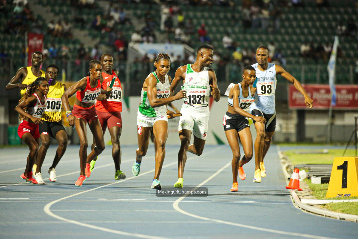 MakingOfChamps's tweet photo. In the Mixed 4x400m, Nigeria is the dominant team in Africa!!

Just like two years ago during the African Games, Nigeria yet again, defeated Botswana to win the GOLD medal in the Mixed 4x400m. 

This is one event Nigeria can really win a global medal in. 

#Accra2026 https://t.co/wDWUF8HCPy
