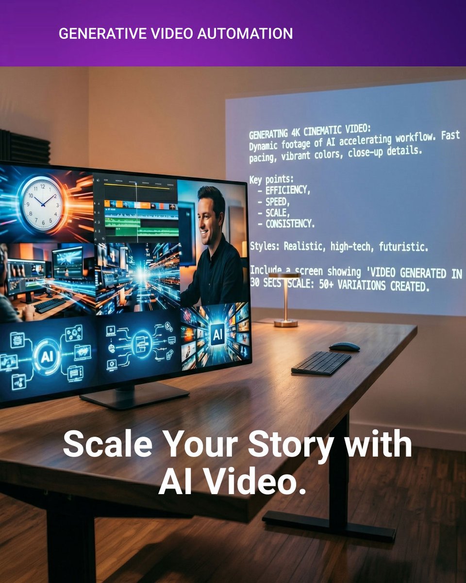 spincetti's tweet photo. Video is the king of engagement, but production can be a massive bottleneck. Scale your brand’s reach and storytelling across every platform without scaling your work hours. #DigitalMarketing #DigitalMarketer #AIDeveloper #AISolutions #VideoAutomation #GenerativeAI #ContentScale https://t.co/4Nmo3n6Axf