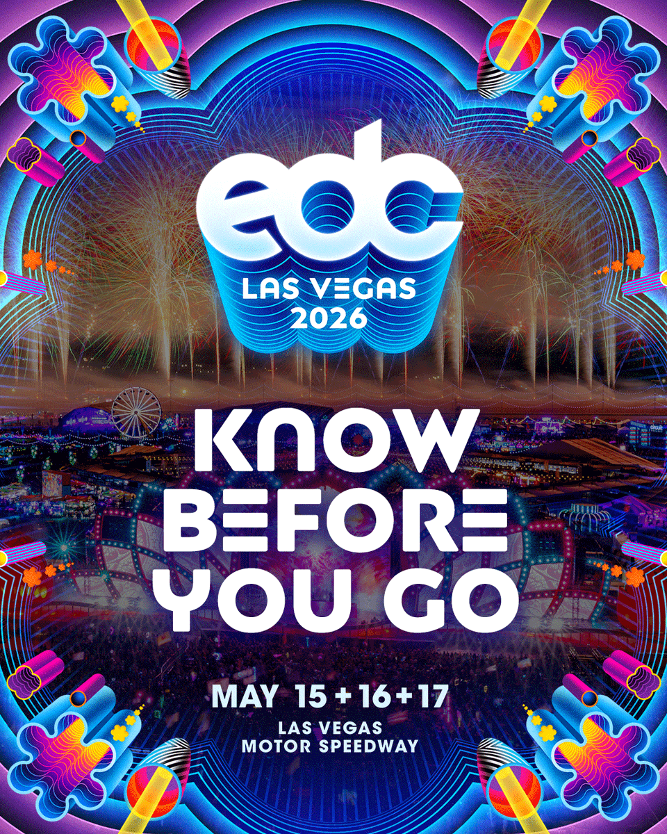 EDC_LasVegas's tweet photo. before you go... ⚡️ Swipe for everything you need to know before arriving at #EDCLV2026 this weekend, including maps, set times, transportation, entry details, and key festival info. 🫶

Plan ahead, arrive early, take care of each other, and get ready for three unforgettable nights Under the Electric Sky. 🫶✨ We’re officially heading HOME. 🌈⚡️