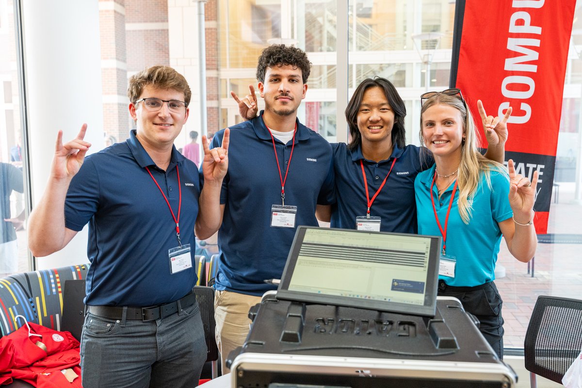 ncstateece's tweet photo. At ECE Senior Design Day 2026, graduating seniors showcased solutions ranging from robotic harvesters to flying robots and environmental sensors.

This is what it looks like when Wolfpack engineers Think and Do.

Photos: https://t.co/4CpyqVw5Bf https://t.co/j6wc69LxEU