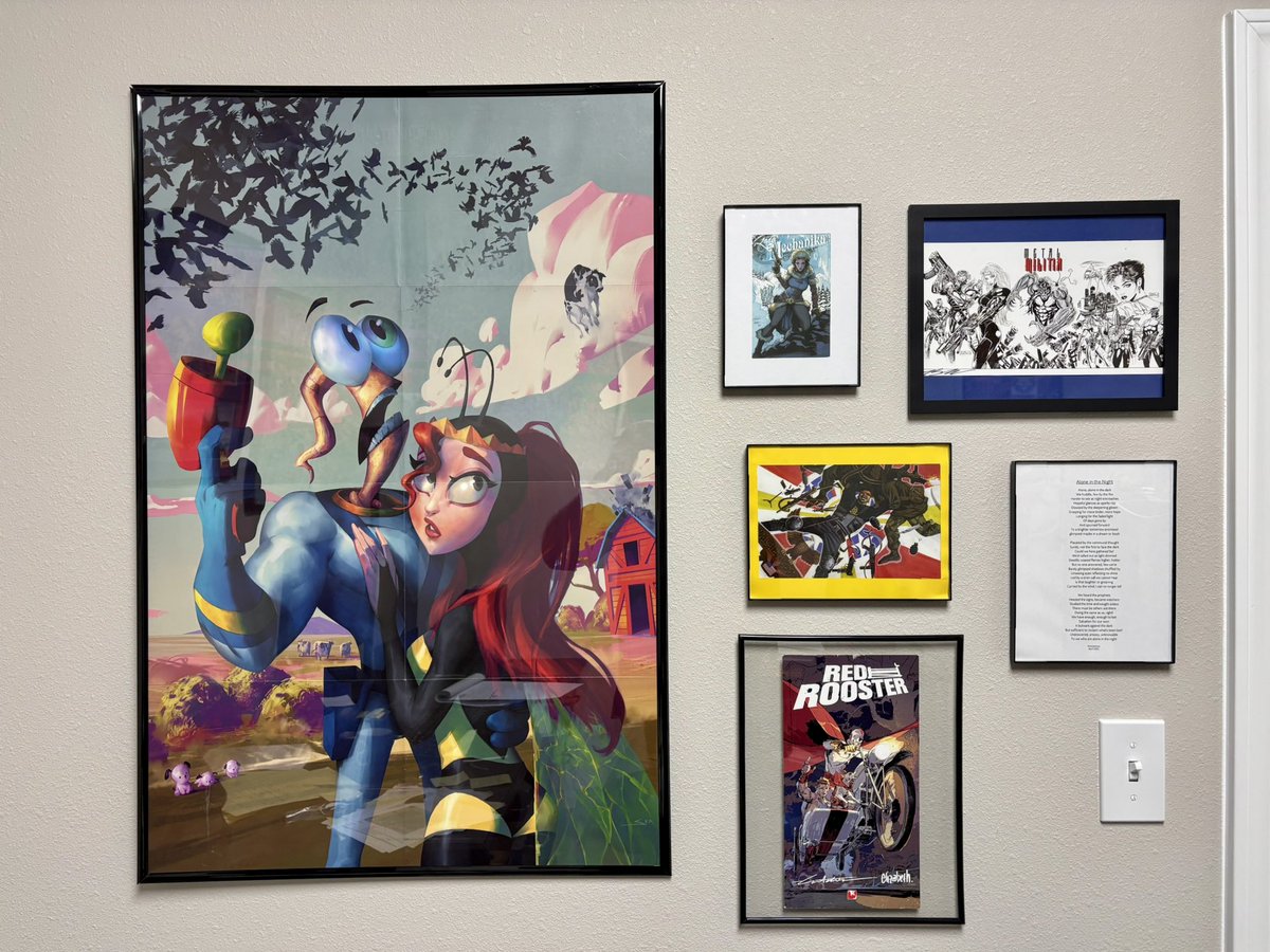 R2D24Life's tweet photo. I have my own style (or lack of) for decorating my work office. We moved so I have started assembling my new office’s atmosphere. It’s a WIP but here’s today’s hanging. 

See if you recognize anything.

More to come!

Trying to fill every inch of wall space!

Comics
IndieComics https://t.co/1sUlI8PqDQ