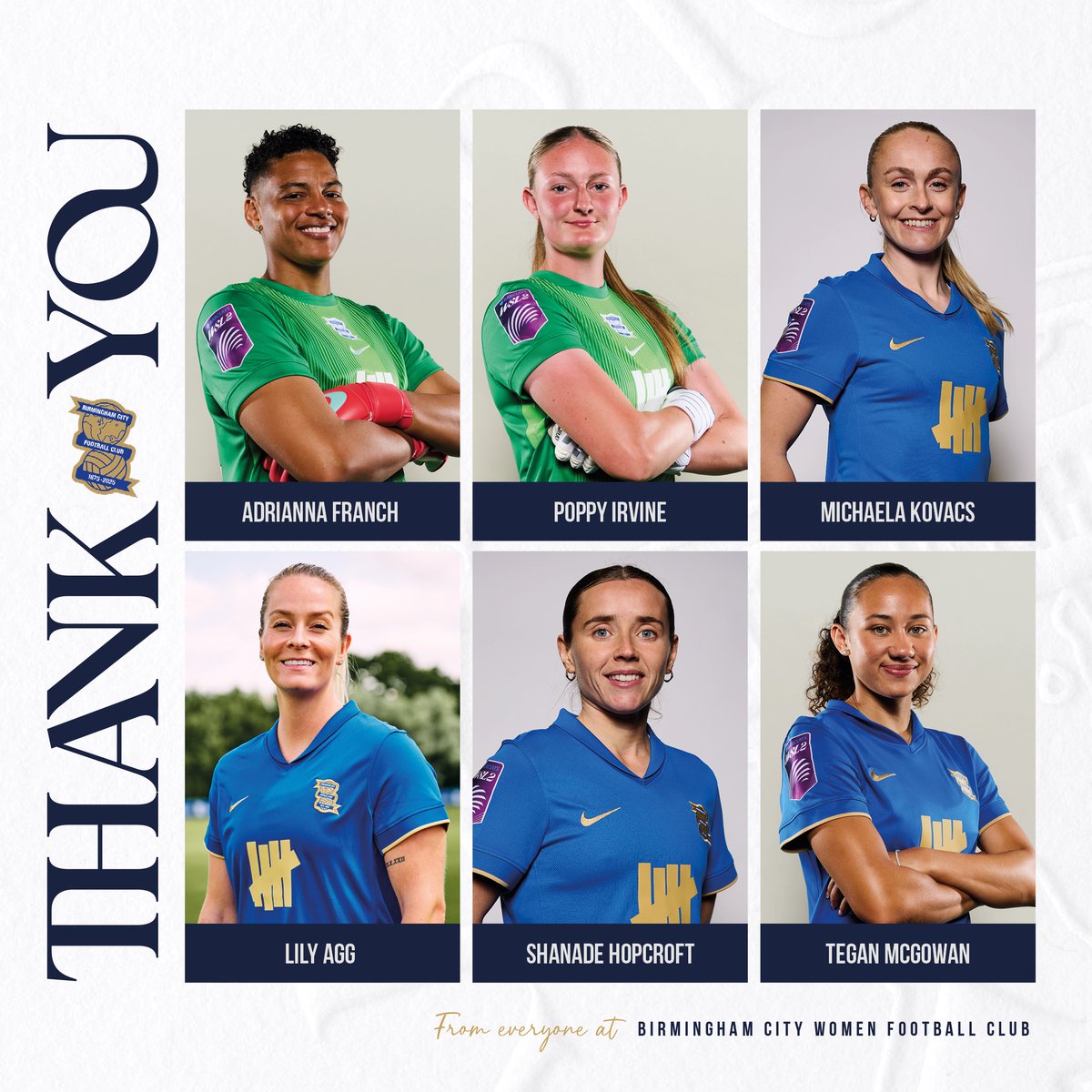BCFCWomen's tweet photo. Birmingham City can confirm the players that will depart this summer.

We would like to thank each player for their contribution during their time at the Club and wish them every success in the future.