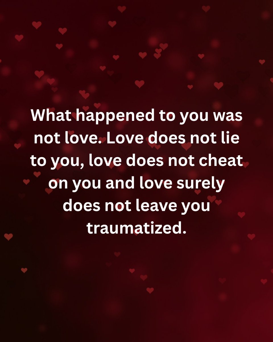 MatthewCoast's tweet photo. What happened to you was not love.

Love does not lie to you.
Love does not cheat on you.
Love does not leave you traumatized.

I know they called it love.
I know it felt intense.
I know you wanted it to be real.

But it wasn't love.

Love doesn't manipulate you.
Love doesn't gaslight you.
Love doesn't make you question your sanity.
Love doesn't destroy your peace.

What you experienced was:

Obsession, not love.
Control, not care.
Possession, not partnership.
Trauma bonding, not true connection.

Real love doesn't hurt like that.

Real love is safe.
Real love is honest.
Real love is consistent.
Real love heals, it doesn't wound.

Stop romanticizing what damaged you.

Stop calling abuse "complicated love."
Stop excusing toxicity as "passion."
Stop mistaking intensity for intimacy.

You deserve to know what real love actually feels like.

Real love doesn't make you cry yourself to sleep.
Real love doesn't make you doubt yourself.
Real love doesn't require you to lose yourself.

What happened to you was painful, yes.
But it wasn't love.

And now that you know the difference, don't accept anything less than real love again.

You've survived the counterfeit.
Now you're ready for the real thing.