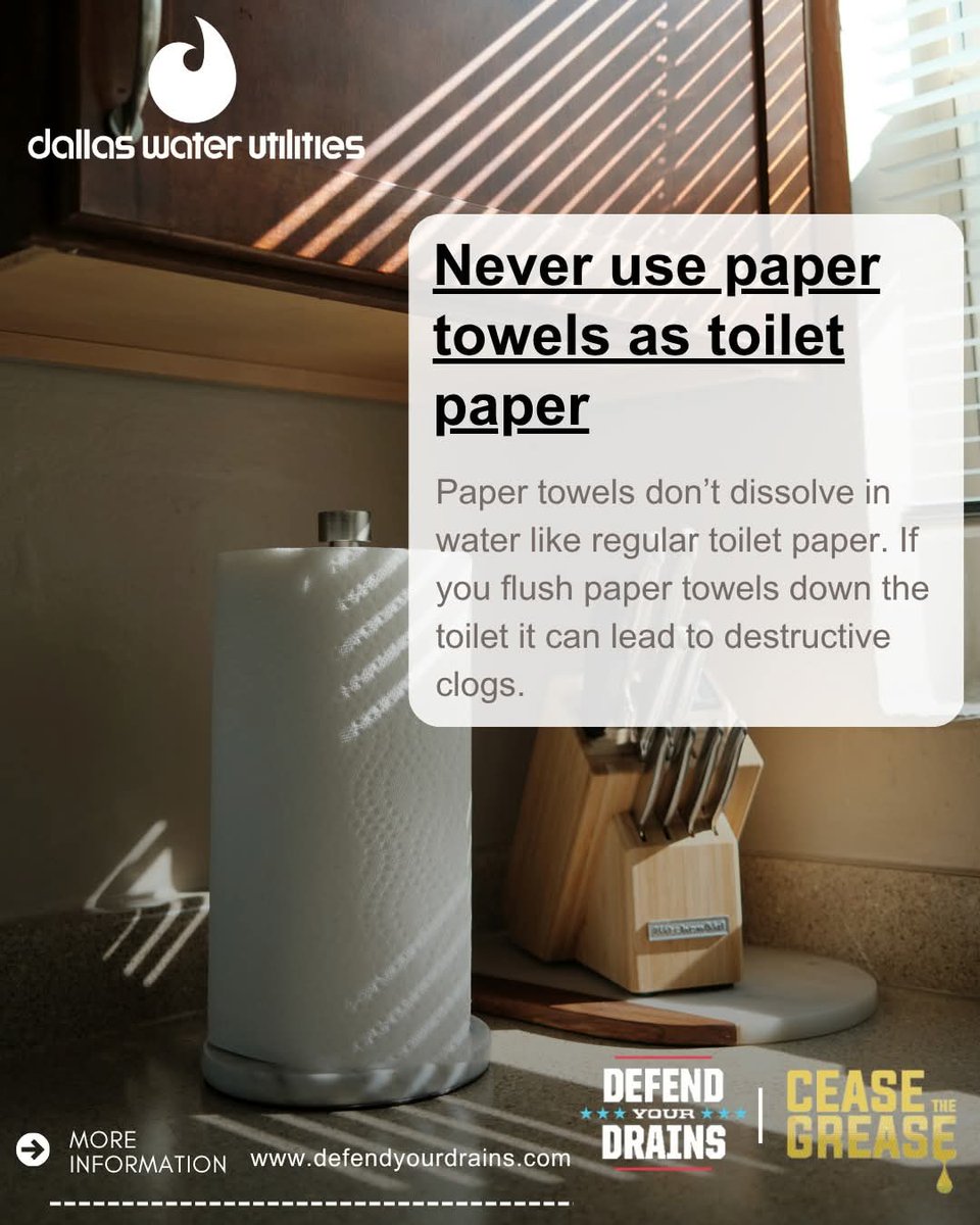 DefendYourDrain's tweet photo. Avoid a plumbing nightmare! Your drains aren't built for trash. Keep them healthy and clog free by using the trash can, not the toilet. 
Visit https://t.co/psTIQgq66R to see how the process works. https://t.co/kNT8hCK64D