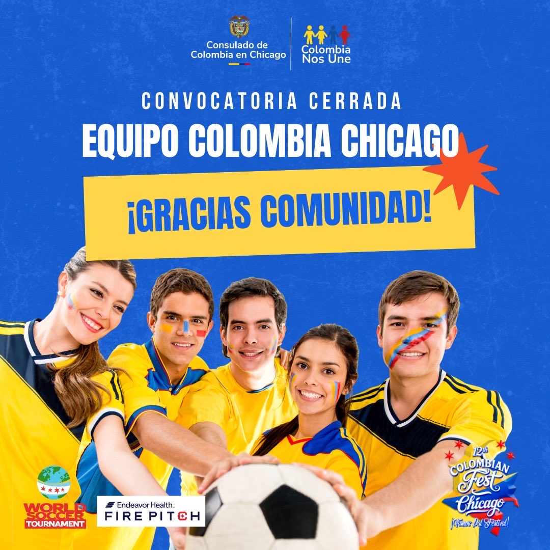 consulcol_chi's tweet photo. ¡GRACIAS COMUNIDAD! ⚽️🇨🇴

Cerramos oficialmente la convocatoria del Equipo Colombia Chicago con una increíble participación de connacionales interesados en representar a nuestra comunidad en el torneo organizado por el Chicago Fire FC Adult Soccer Program. https://t.co/astrRSAtZz