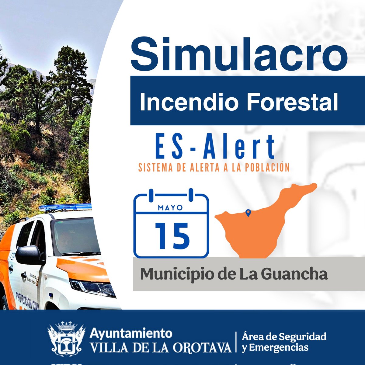 CECOPAL_Orotava's tweet photo. ℹ️ #𝗦𝗜𝗠𝗨𝗟𝗔𝗖𝗥𝗢 𝗜𝗻𝗰𝗲𝗻𝗱𝗶𝗼 𝗙𝗼𝗿𝗲𝘀𝘁𝗮𝗹 este viernes 15 de mayo en La Guancha.
Recibirás un mensaje #EsAlert en tu telefono móvil en la zona norte de Tenerife. Recuerda que sólo es un simulacro.
#𝗦𝗲𝗴𝘂𝗿𝗶𝗱𝗮𝗱𝘆𝗘𝗺𝗲𝗿𝗴𝗲𝗻𝗰𝗶𝗮𝘀 #𝗟𝗮𝗢𝗿𝗼𝘁𝗮𝘃𝗮 https://t.co/uTIEvA8R3O