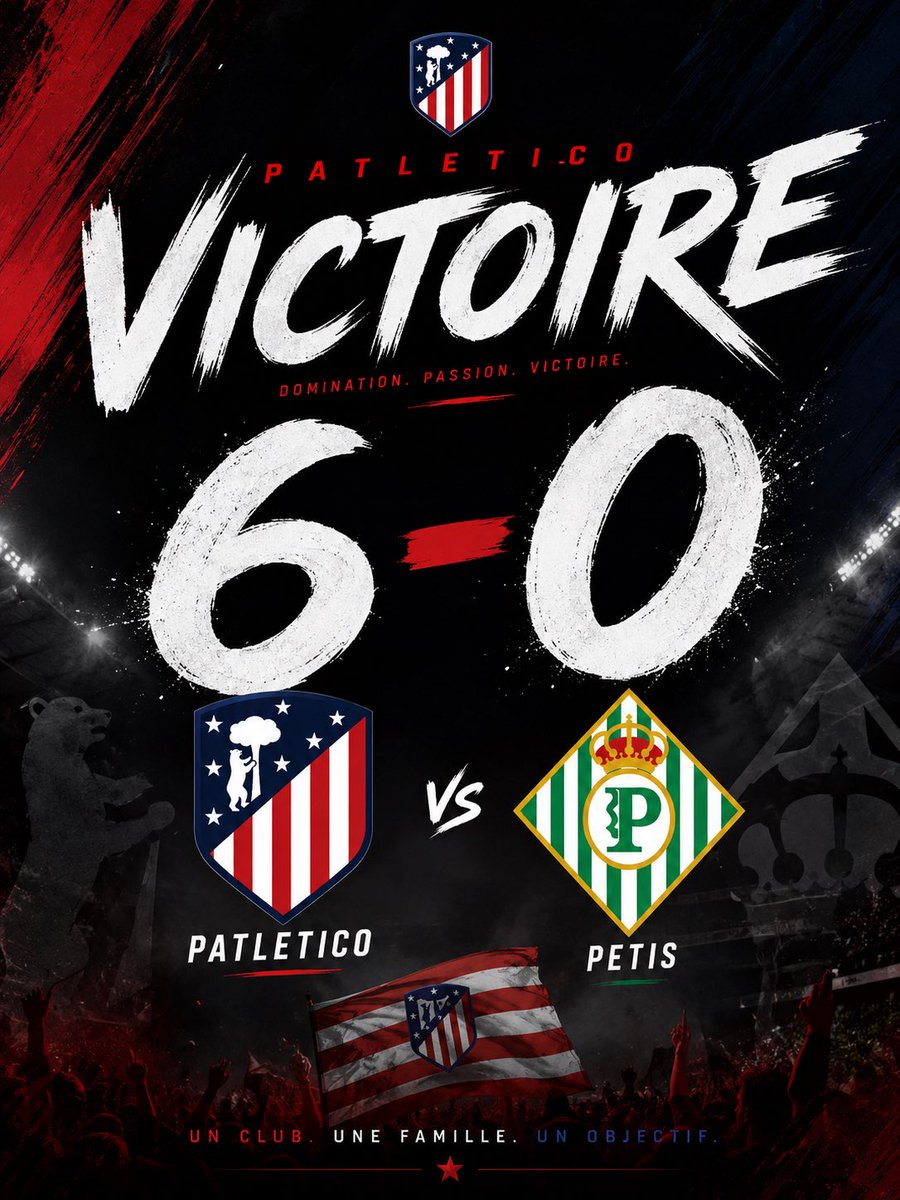 PatleticoFFL's tweet photo. 🏆 VICTOIRE DU PATLETICO 🔴⚪

6️⃣ - 0️⃣

Une démonstration de toute l’équipe ! 

Félicitations à @petis_ffl https://t.co/HVMZ80iEUp