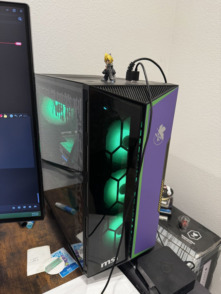 robertRobotic's tweet photo. @Guiltythornsvt Dual LG 4K monitors on monitor arms, skytech gaming prebuilt pc implanted into the Evangelion MSI PC case, Steelseries Apex 5 keyboard, Aerox 5 mouse, Arctis Pro wireless headset, and Alias mic, and I have since upgraded the GPU to a GeForce RTX 5070ti (was a 3080) https://t.co/UoSXyAxwSt