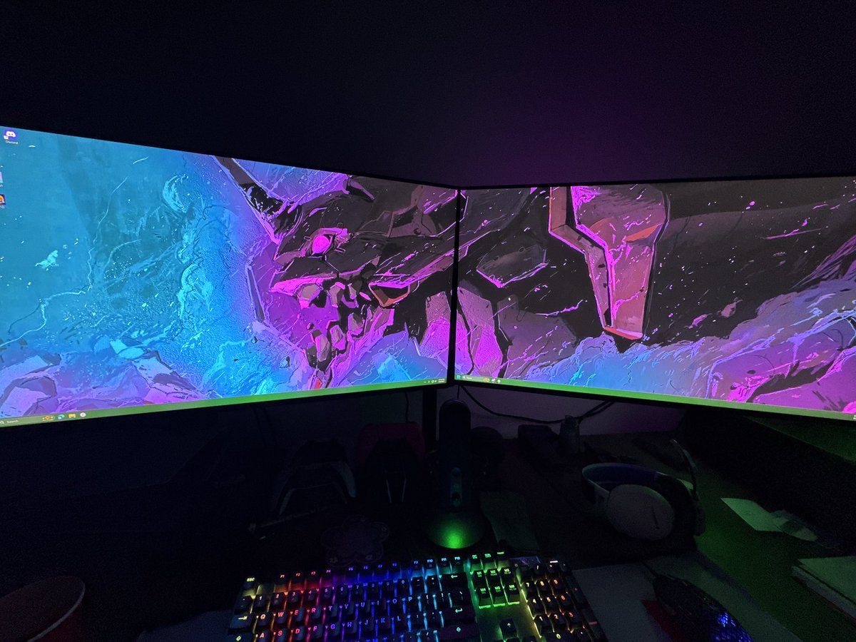 robertRobotic's tweet photo. @Guiltythornsvt Dual LG 4K monitors on monitor arms, skytech gaming prebuilt pc implanted into the Evangelion MSI PC case, Steelseries Apex 5 keyboard, Aerox 5 mouse, Arctis Pro wireless headset, and Alias mic, and I have since upgraded the GPU to a GeForce RTX 5070ti (was a 3080) https://t.co/UoSXyAxwSt