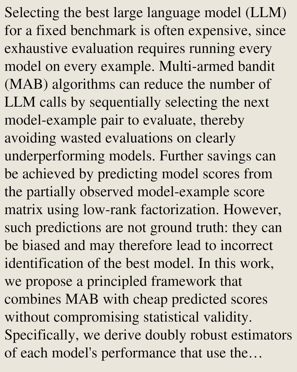 Memoirs's tweet photo. Valid Best-Model Identification for LLM Evaluation via Low-Rank Factorization

Elad Tolochinsky, Yaniv Tenzer, Yaniv Romano
https://t.co/IDoGxdhtbM [𝚌𝚜.𝙻𝙶] https://t.co/j6QERDx3rN