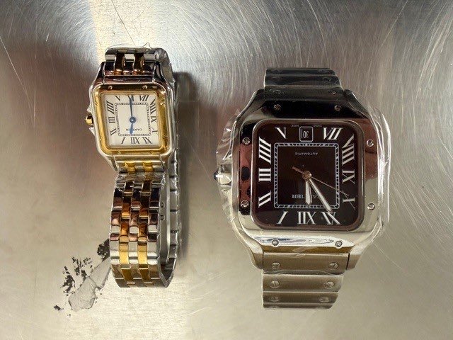 CBPChicago's tweet photo. Audemars, Breitling, Cartier, Patek Philippe, Richard Mille, &amp; Rolex watches were seized by CBP officers in Indianapolis. CBP inspected the shipment, found the fakes, &amp; seized them for infringing on registered trademarks. Had they been real, the MSRP fwould’ve been over $1M https://t.co/JWQutxfqPd