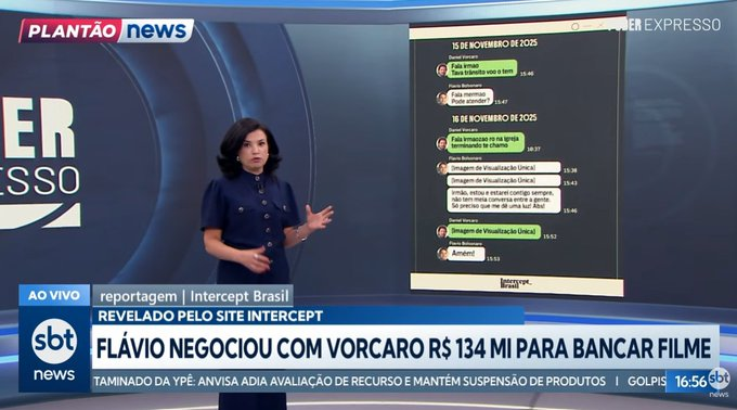 alemdosautos's tweet photo. 🚨💣 De agora no @sbtnews:
Flávio Bolsonaro negociou 134 milhões com Daniel Vorcaro para bancar filme sobre Jair Bolsonaro.
"Estou e estarei contigo sempre."
#PoderExpresso @raquellandim https://t.co/9MRR4x3ASe