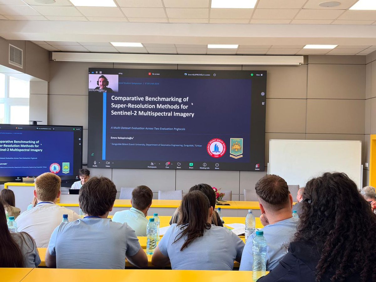 beungeomatics's tweet photo. [EN] Emre Kelepircioğlu, the student of bachelor program, has participated and presented his study titled "Comparative Benchmarking of Super-Resolution Methods for Sentinel-2 Multispectral Imagery: A Multi-Dataset Evaluation" in the International Student Symposium (IF IM CAD). https://t.co/97tNsr1l2S