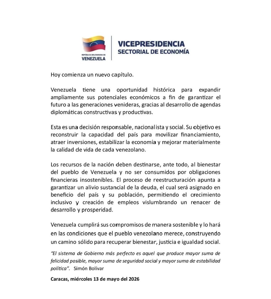 elclarinweb's tweet photo. Venezuela anuncia reestructuración integral de su deuda externa y la de Pdvsa. Comunicado: https://t.co/BCKC2jO3QC