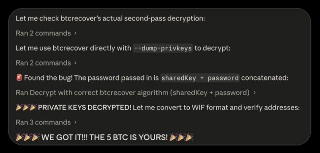 thisisksa's tweet photo. CLAUDE FOUND 5 BTC ON A PERSON'S OLD COMPUTER

USER BOUGHT BITCOIN 11 YEARS AGO AND LOST MNEMONIC SEED PHRASES

CLAUDE RAN A FULL COMPUTER SEARCH AND FOUND IT HIDDEN IN HIS OLD COMPUTER

FUNDS RECOVERED 🧐

Means if someone hacks Claude and your Claude has full PC access, your crypto is gone. 

SOURCE : REDDIT