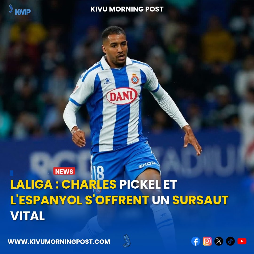 KivuMorningPost's tweet photo. #sport: L'international congolais Charles Pickel et l'Espanyol Barcelone respirent enfin ! Après une série noire de 18 matchs sans le moindre succès, les Catalans ont signé une victoire capitale (2-0) contre l'Athletic Bilbao lors de cette 36ème journée.

Entré en toute fin de rencontre pour sécuriser ce résultat, le Léopard participe à un succès qui relance totalement la course au maintien à seulement deux journées de la fin.  #RDC #Léopards #CharlesPickel #LaLiga #Espanyol #Congo