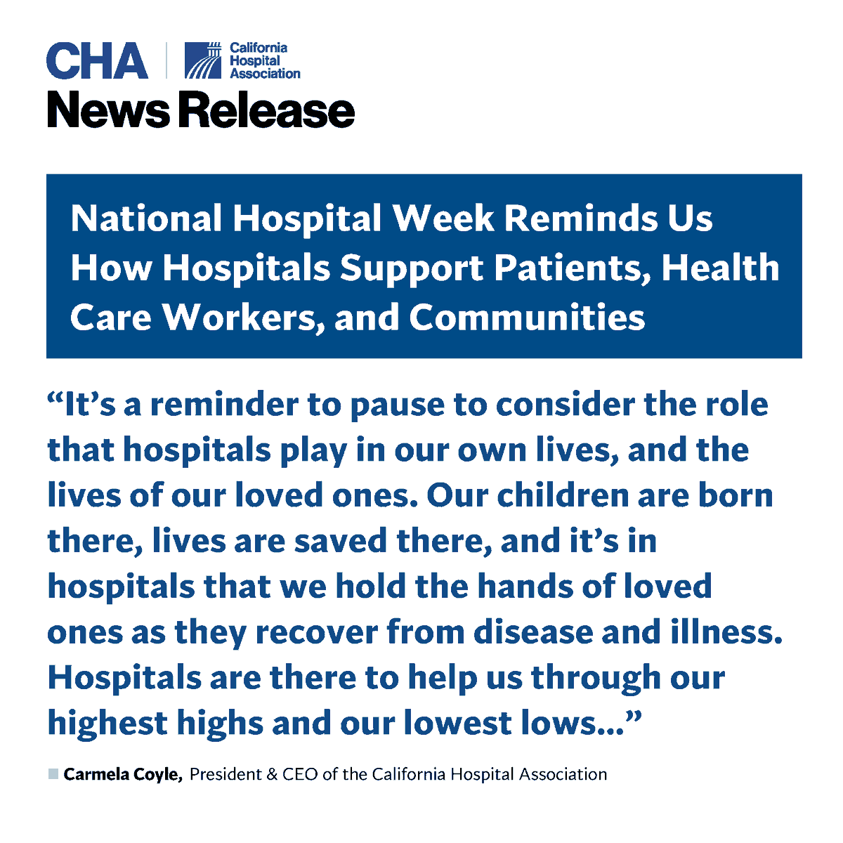 CalHospitals's tweet photo. As Californians reflect on the life-saving care hospitals provide in every community, the Senate has adopted Senate Resolution (SR) 110, recognizing May 10-16, 2026 as National Hospital Week, thanks to @ShannonGroveCA, Sen. Weber-Pierson, MD, and @SenValladares. https://t.co/eYtfhgZz8M